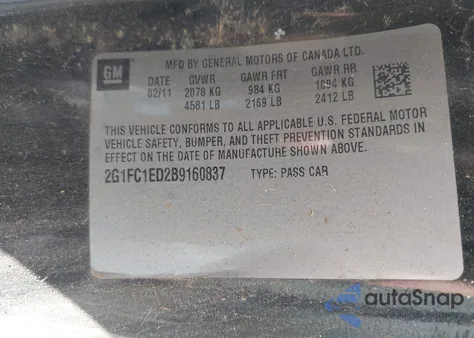 2011 Chevrolet Camaro 2Lt z USA, uszkodzony, nr VIN 2G1FC1ED2B9160837